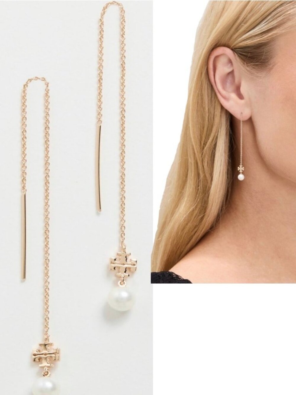 Tory Burch Kira Gold and Pearl Long Earrings ✺✺